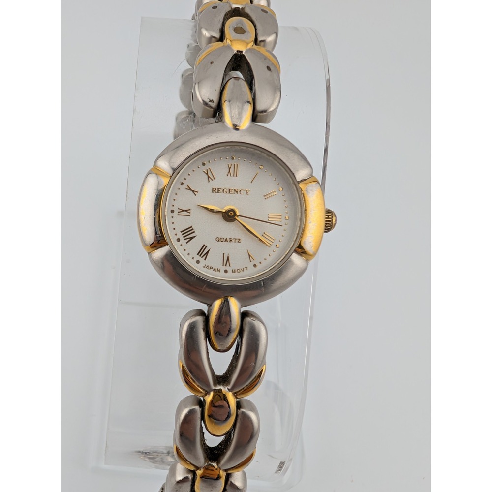 Regency Watch Women 22mm Case Two Tone‎ 7.25" Band- New Battery